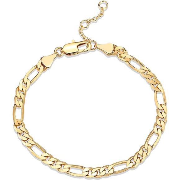 14K Gold Plated Figaro Chain Adjustable Bracelet for Women Cute Gift - Picture 1 of 5